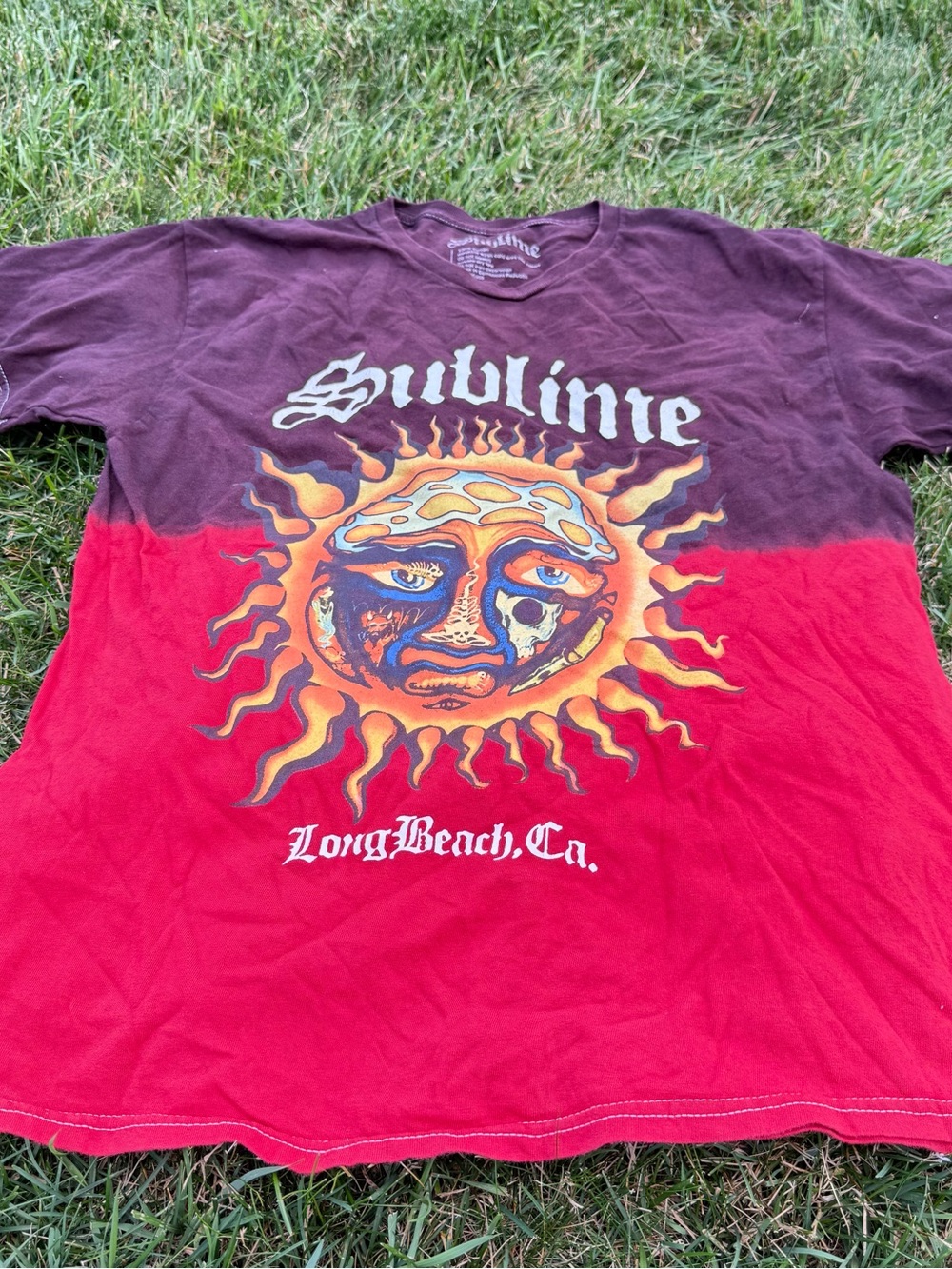 Sublime Short Sleeve Split-Dye Sun Graphic Tee - Burgundy & Red